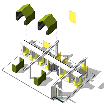 Concept de space planning Vue 3D d'agencement space planning par iXref