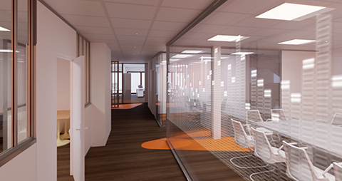 Vue virtuelle 3D du hall de l'incubateur de startup de Neuilly sur seine