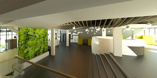 Vue virtuelle 3D du hall de l'incubateur de startup de Neuilly sur seine