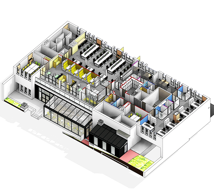 Space planning et axonometrie de l'incubateur de startup de Neuilly sur Seine 